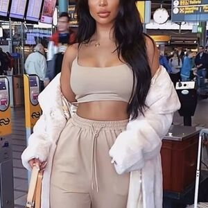 Casual Tank & Sweatpant Set 2 Piece Top Bottom Beige Cream